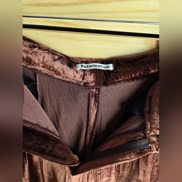 Reformation Wes Velvet Wide Leg Pants In Chestnut - Picture 11 of 16